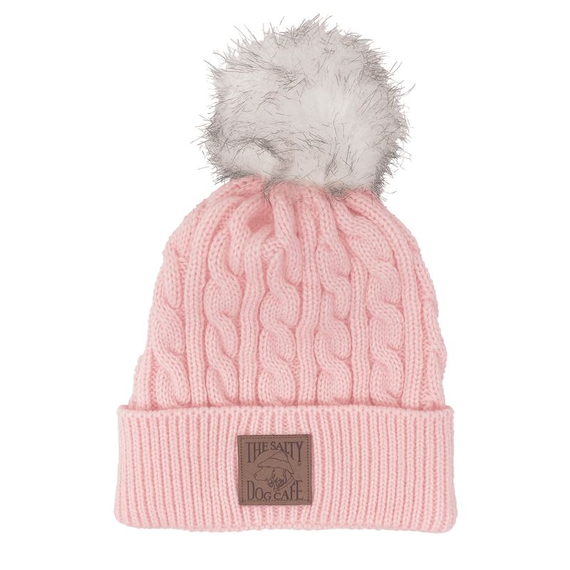 Beanie - Ladies Cable Knit Pom, Soft Pink