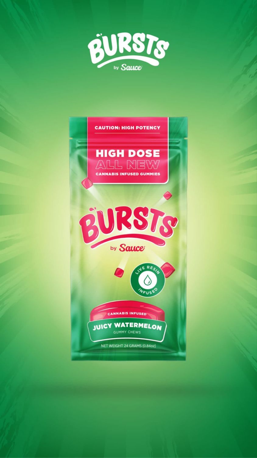 Burst: Juicy Watermelon Infused Live Resin Gummies 800mg INDICA