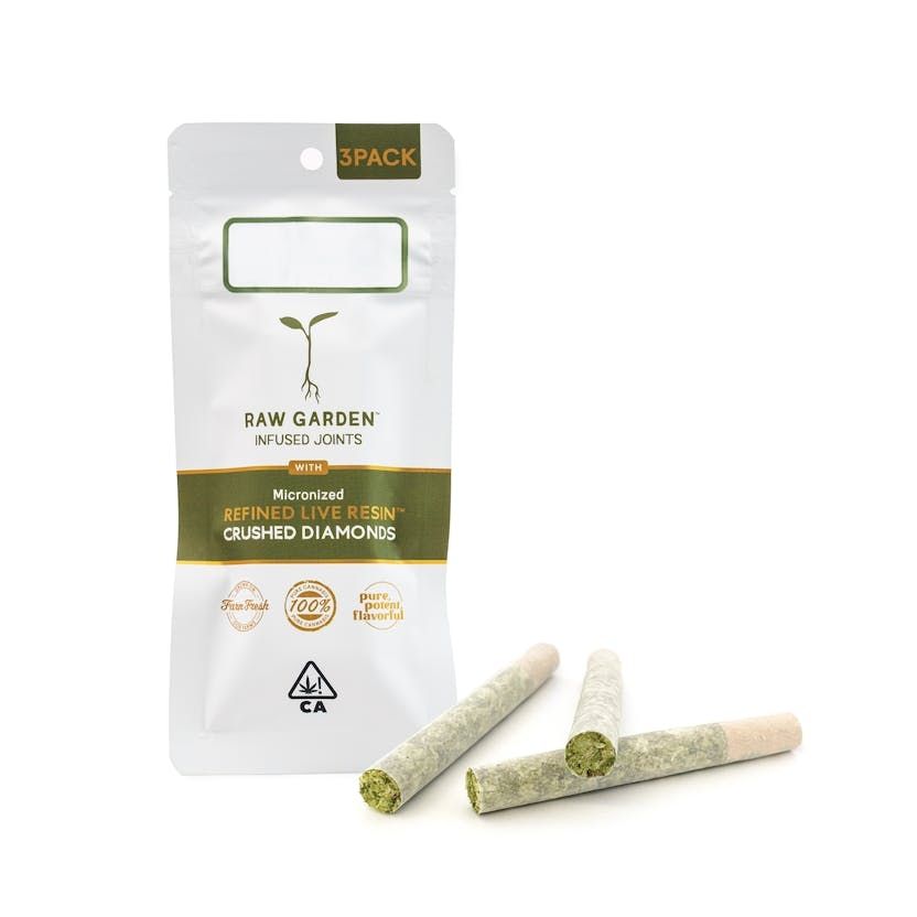 Raw Garden: Infused Joint With Micronized Refined Live Resin Crushed Diamonds 3 Pack - Purple Patrick 1.75g INDICA