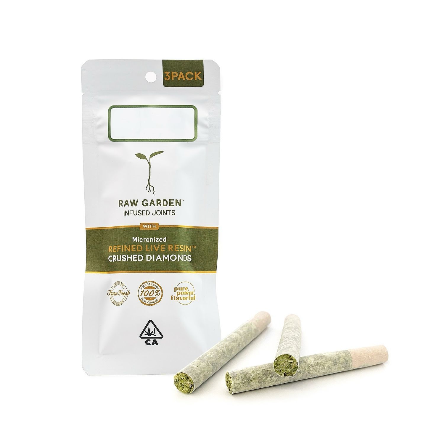 Raw Garden Infused Joint With Micronized Refined Live Resin Crushed Diamonds 3 Pack Lemon Sour Diesel 1.75g SATIVA