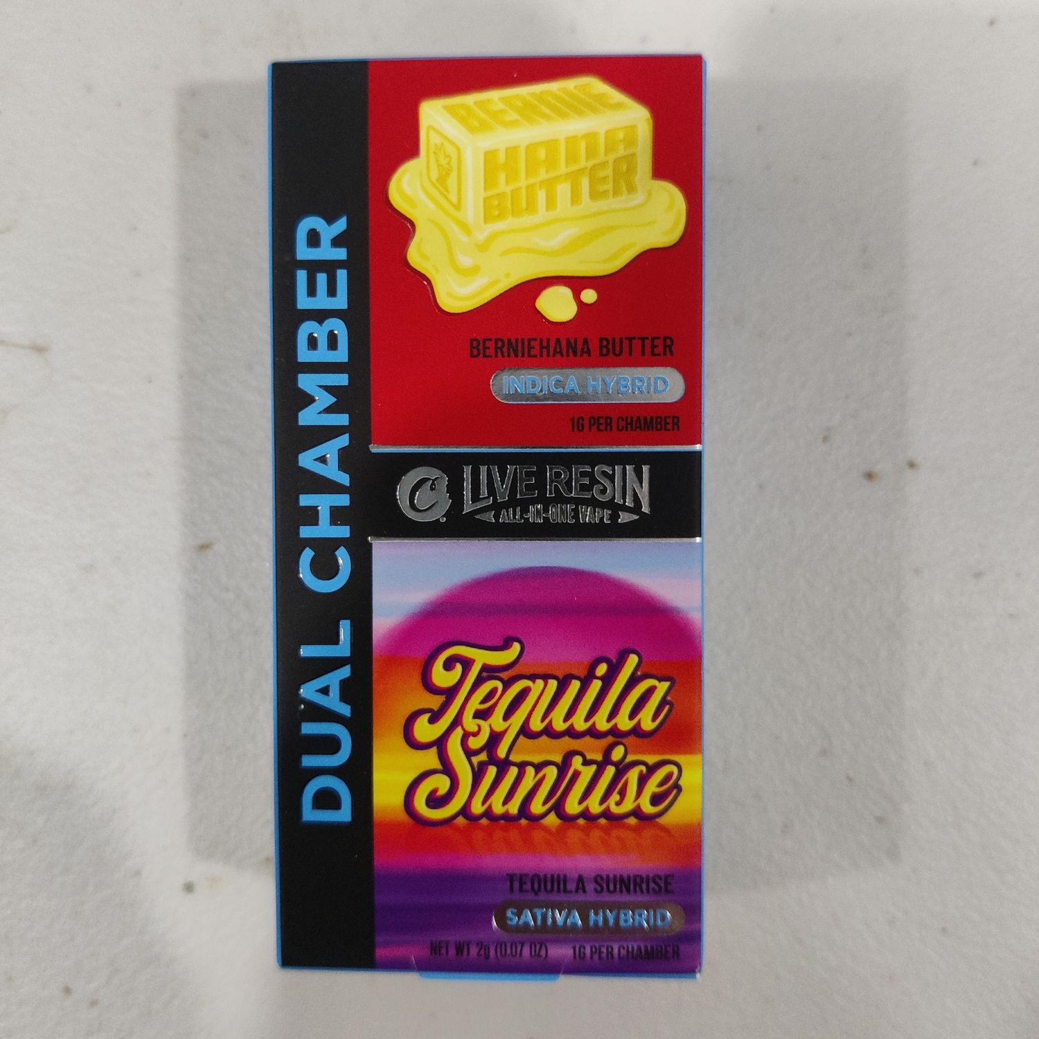 Cookies: Live Resin All-in-One Dual Chamber 2g Disposable - Berniehana Butter (INDICA HYBRID) x Tequila Sunrise (SATIVA HYBRID)