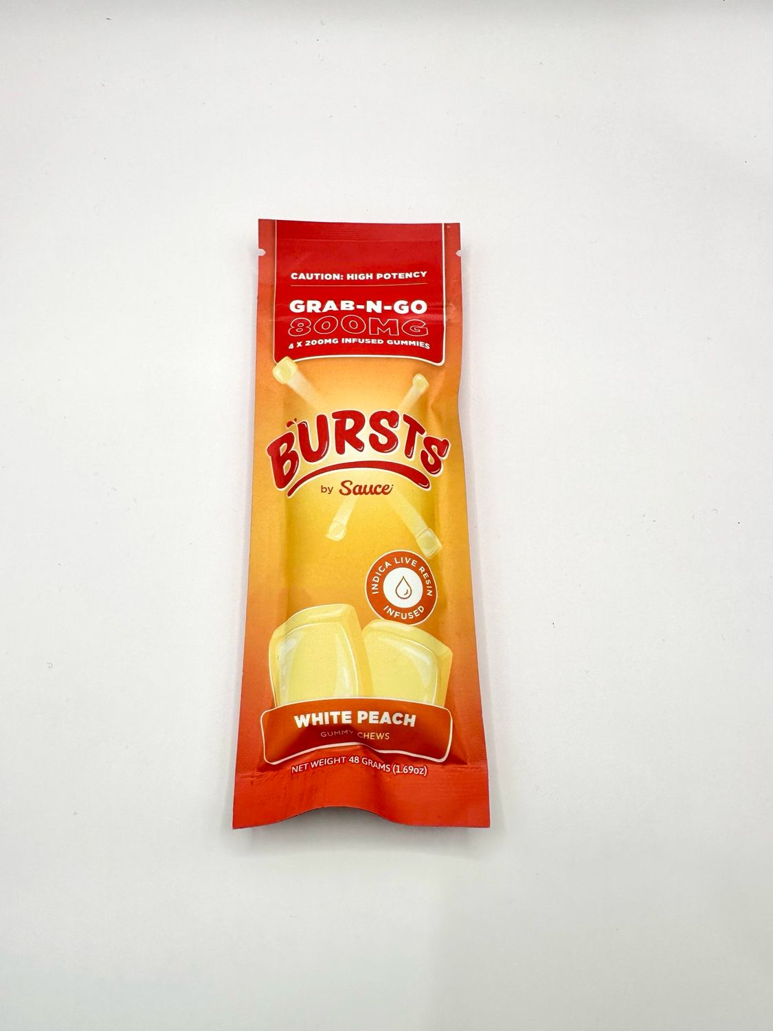 Burst: White Peach Infused Live Resin Gummies 800mg INDICA