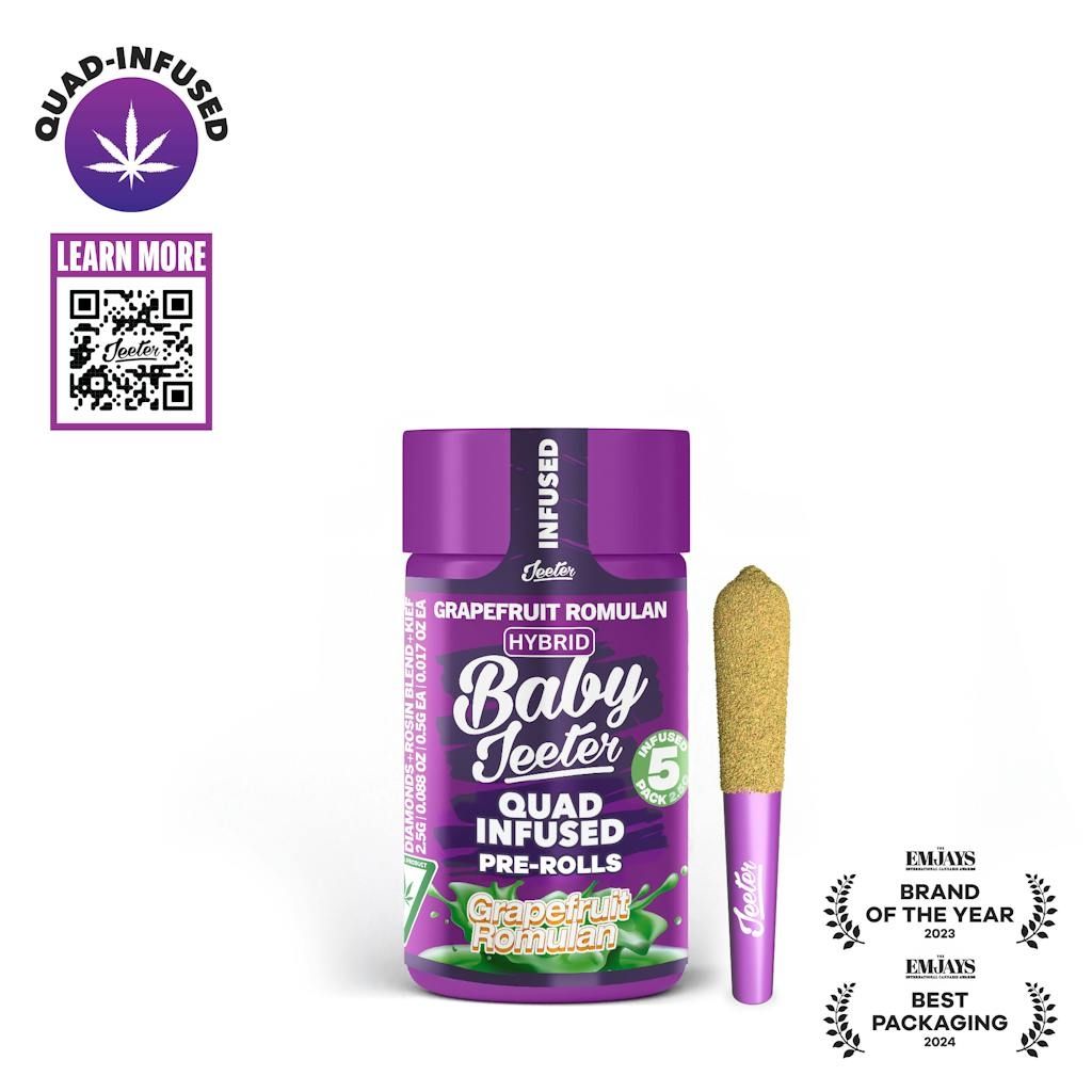 Jeeter: Rosin Enhanced Diamond Pre-rolls Grapefruit Romulan Hybrid