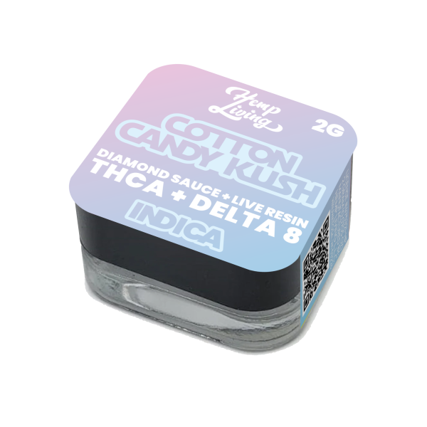 Hemp Living: THCA + Delta 8 - 2g Diamond Sauce w/Live Resin - Cotton Candy Kush INDICA