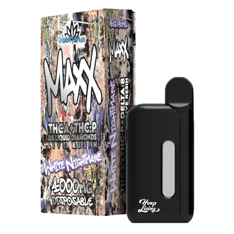 Hemp Living Maxx: THCA + THC-P Delta 8 4g Disposable Vape w/ Live Resin Liquid Diamonds - White Nightmare SATIVA