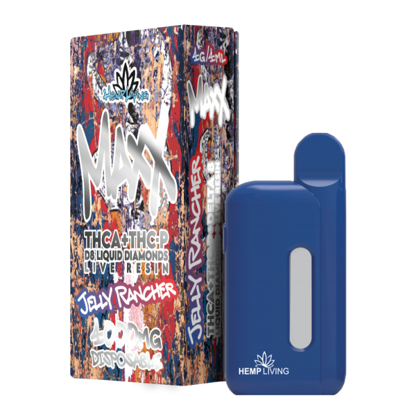 Hemp Living Maxx: THCA + THC-P Delta 8 4g Disposable Vape w/ Live Resin Liquid Diamonds - Jelly Rancher SATIVA