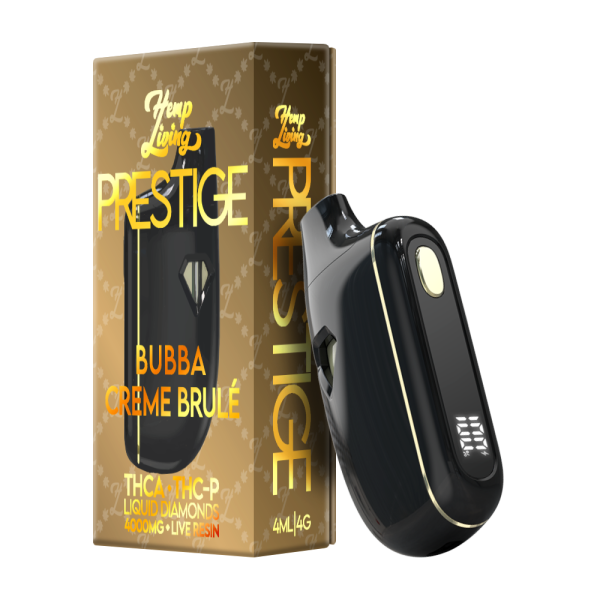 Hemp Living PRESTIGE: THCA + THC-P 4g Liquid Diamonds Disposable Vape - Bubba Crème Brulée INDICA