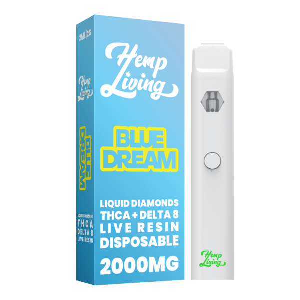 Hemp Living: THCA + Delta 8 Live Resin Liquid Diamonds 2g Disposable Vape - Blue Dream SATIVA