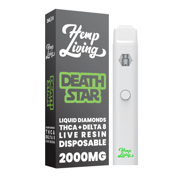 Hemp Living: THCA + Delta 8 Live Resin Liquid Diamonds 2g Disposable Vape - Death Star INDICA