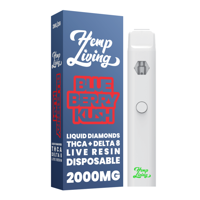 Hemp Living: THCA + Delta 8 Live Resin Liquid Diamonds 2g Disposable Vape - Blueberry Kush INDICA