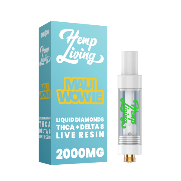 Hemp Living: THCA + Delta 8 Live Resin Liquid Diamonds 2g Vape Cartridge - Maui Wowie SATIVA