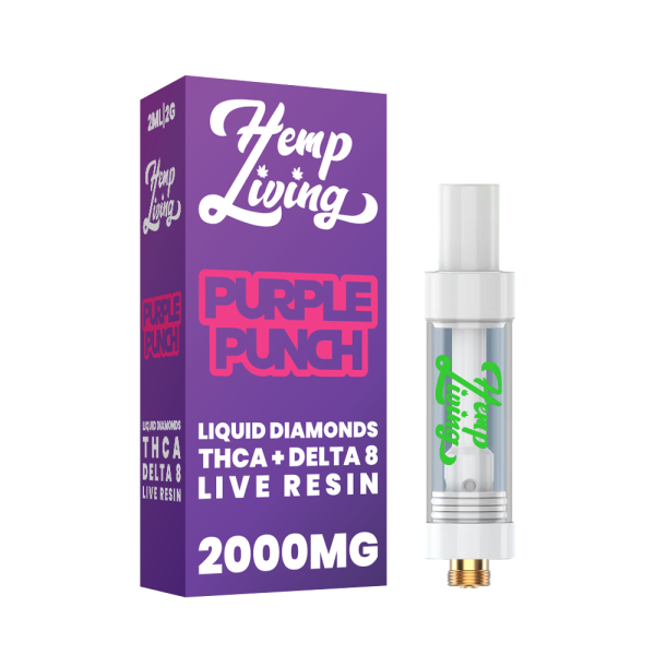 Hemp Living: THCA + Delta 8 Live Resin Liquid Diamonds 2g Vape Cartridge - Purple Punch INDICA