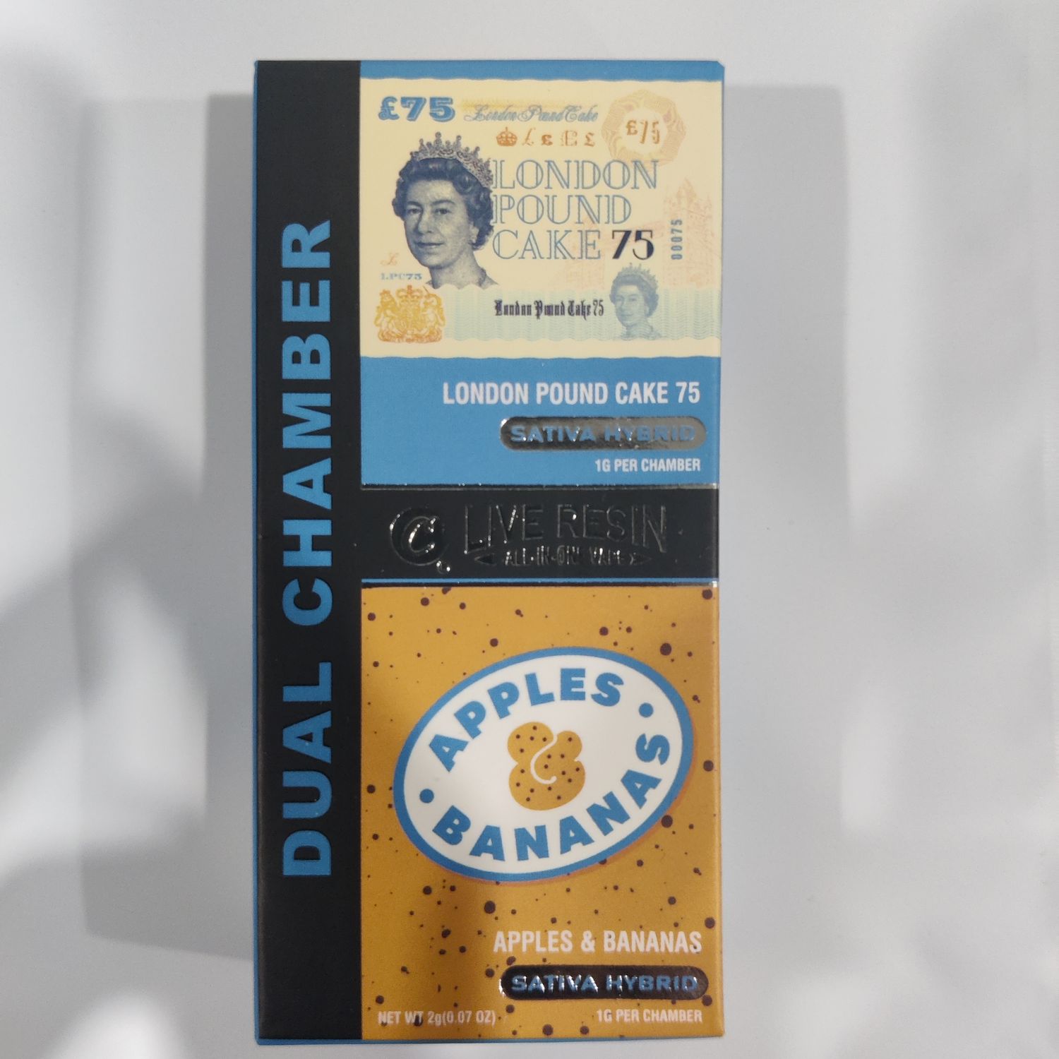 Cookies: Live Resin All-in-One Dual Chamber 2g Disposable - London Pound Cake 75 (SATIVA HYBRID) x Apples &amp; Bananas (SATIVA HYBRID)