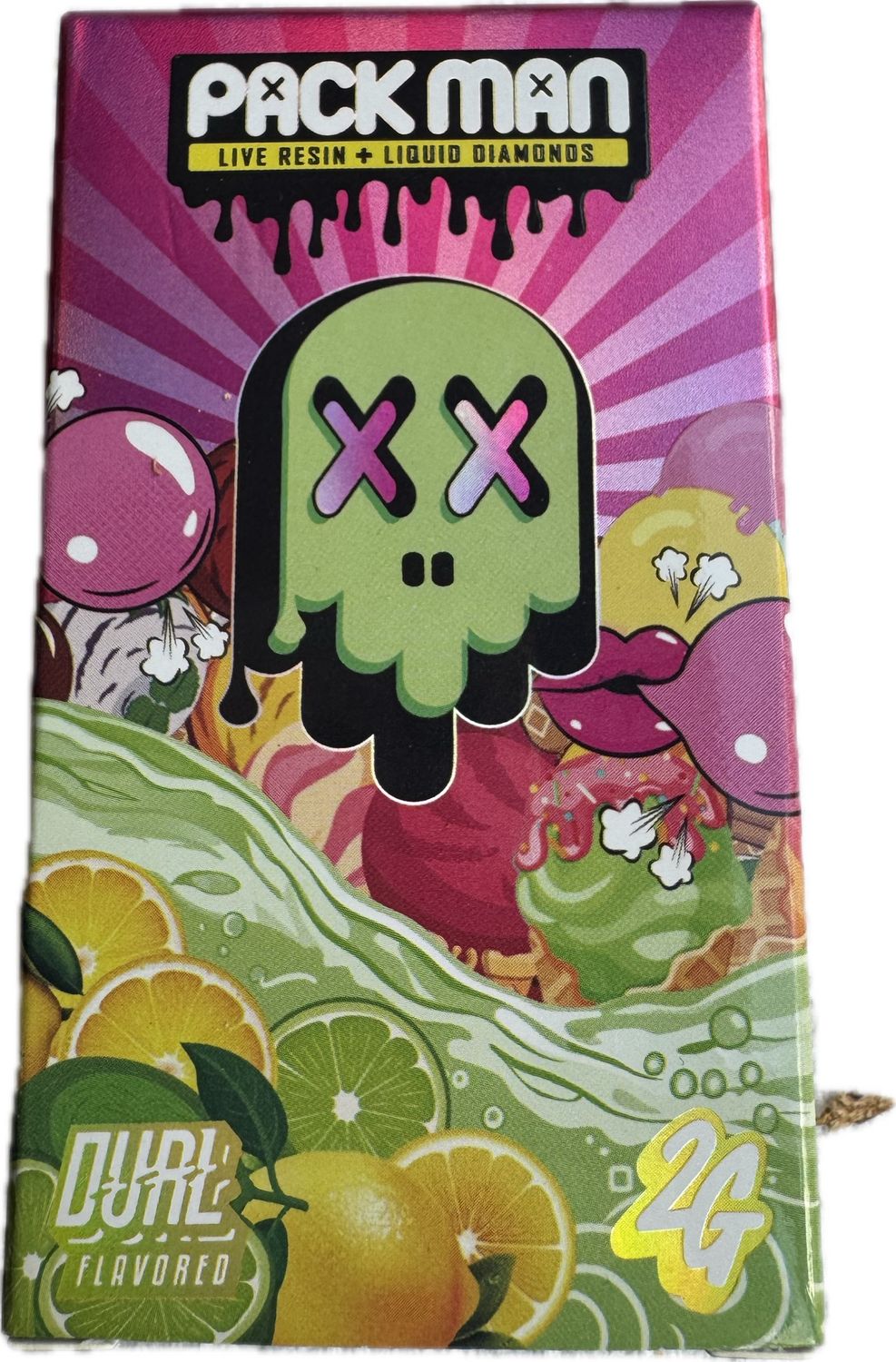 PACK MAN: 2gram Live Resin + Liquid Diamonds Disposable Vape - Bubble Gum Gelato x Jack Ripper