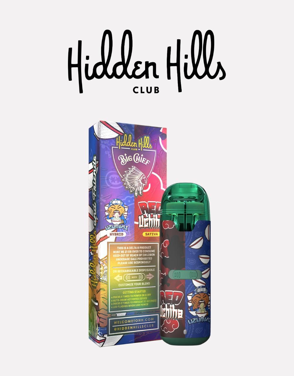 Hidden Hills x BIG CHIEF: 2gram (switch) Disposable Vape - Red Uchiha (SATIVA) x Uzumaki (HYBRID)