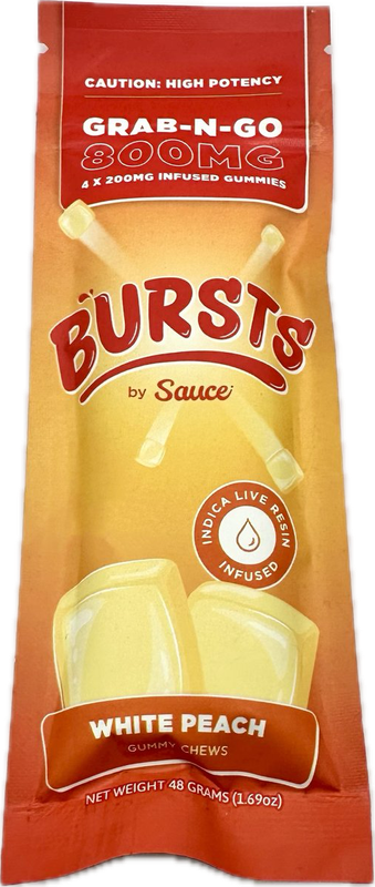 Burst: White Peach Infused Live Resin Gummies 800mg INDICA