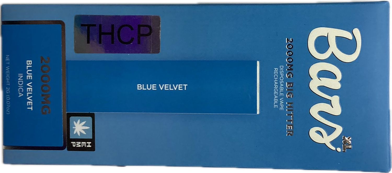 Bars: 2000mg BLUE VELVET INDICA DISPOSABLE VAPE