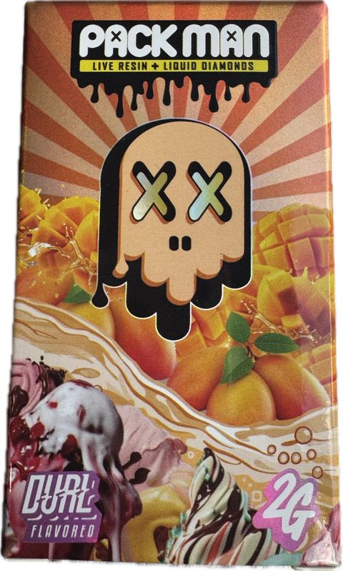 PACK MAN: 2gram Live Resin + Liquid Diamonds Disposable Vape - Mandi Breath/ Rainbow Cake