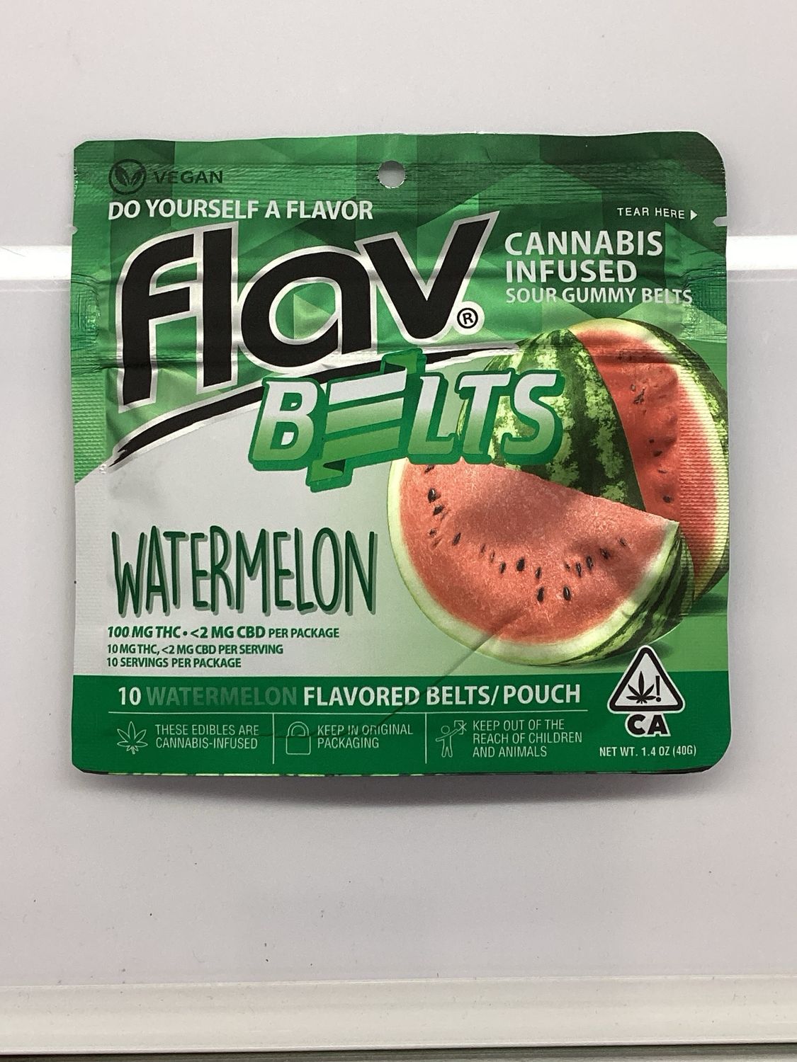 flav: 100mg THC Cannabis Infused Sour Gummy Belts - Watermelon