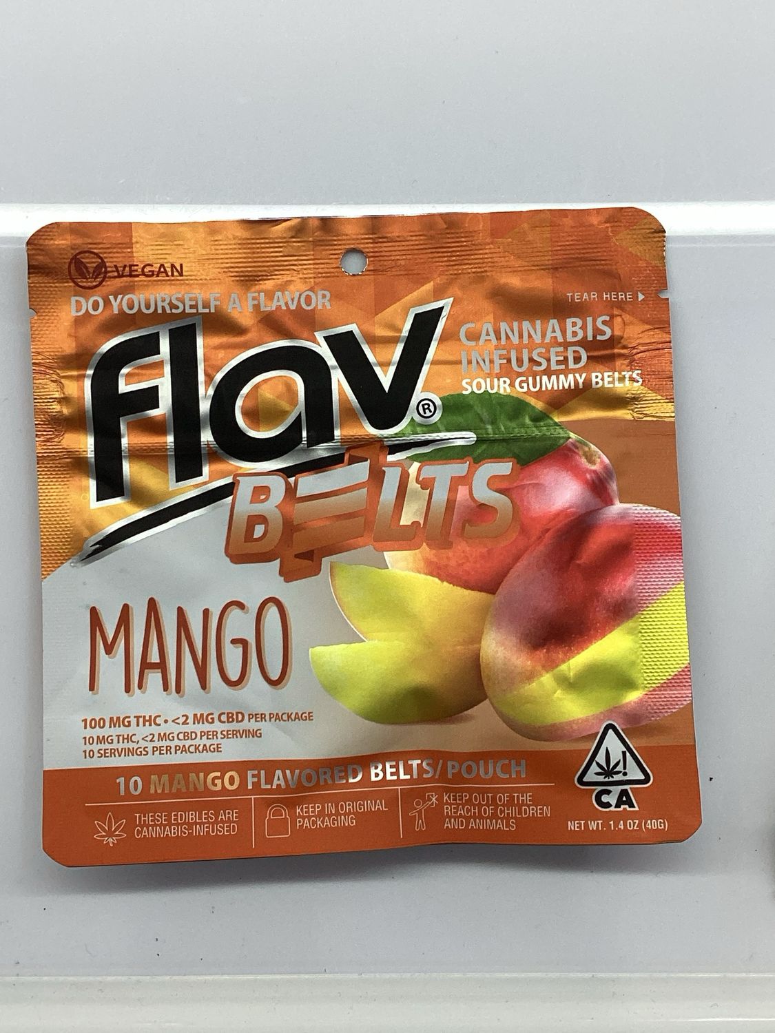 flav: 100mg THC Cannabis Infused Sour Gummy Belts - Mango
