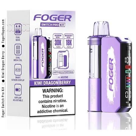 Foger Switch Pro Disposable Vape & Power Bank 30k Puffs 19mL 5% Nic - Kiwi Dragon Berry