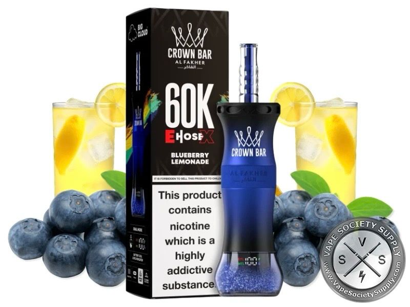 Al Fakher Crown Bar E Hose x Disposable Vape 60k Puffs 50mL 6% Nic - Blueberry Lemonade