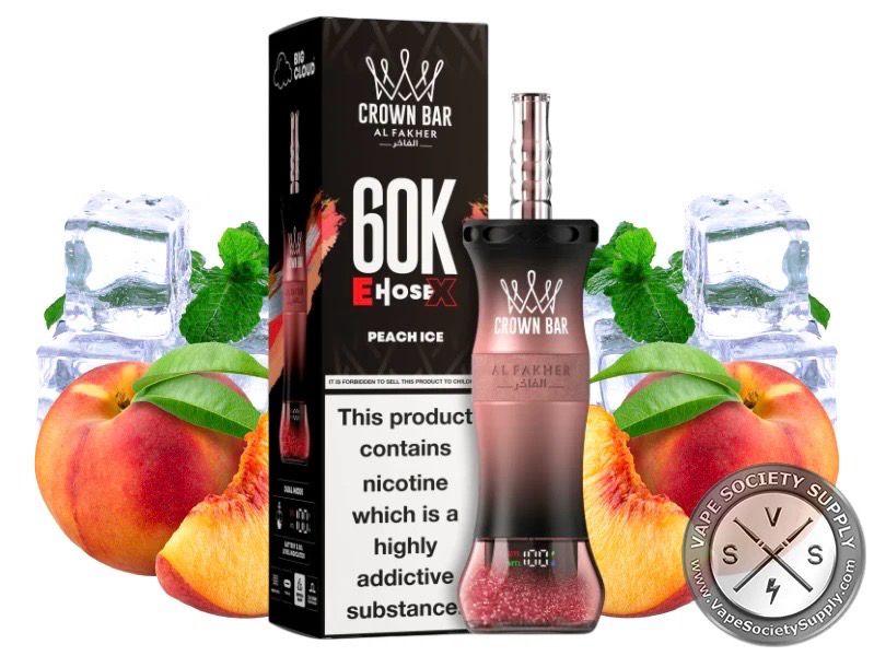 Al Fakher Crown Bar E Hose x Disposable Vape 60k Puffs 50mL 6% Nic - Peach Ice