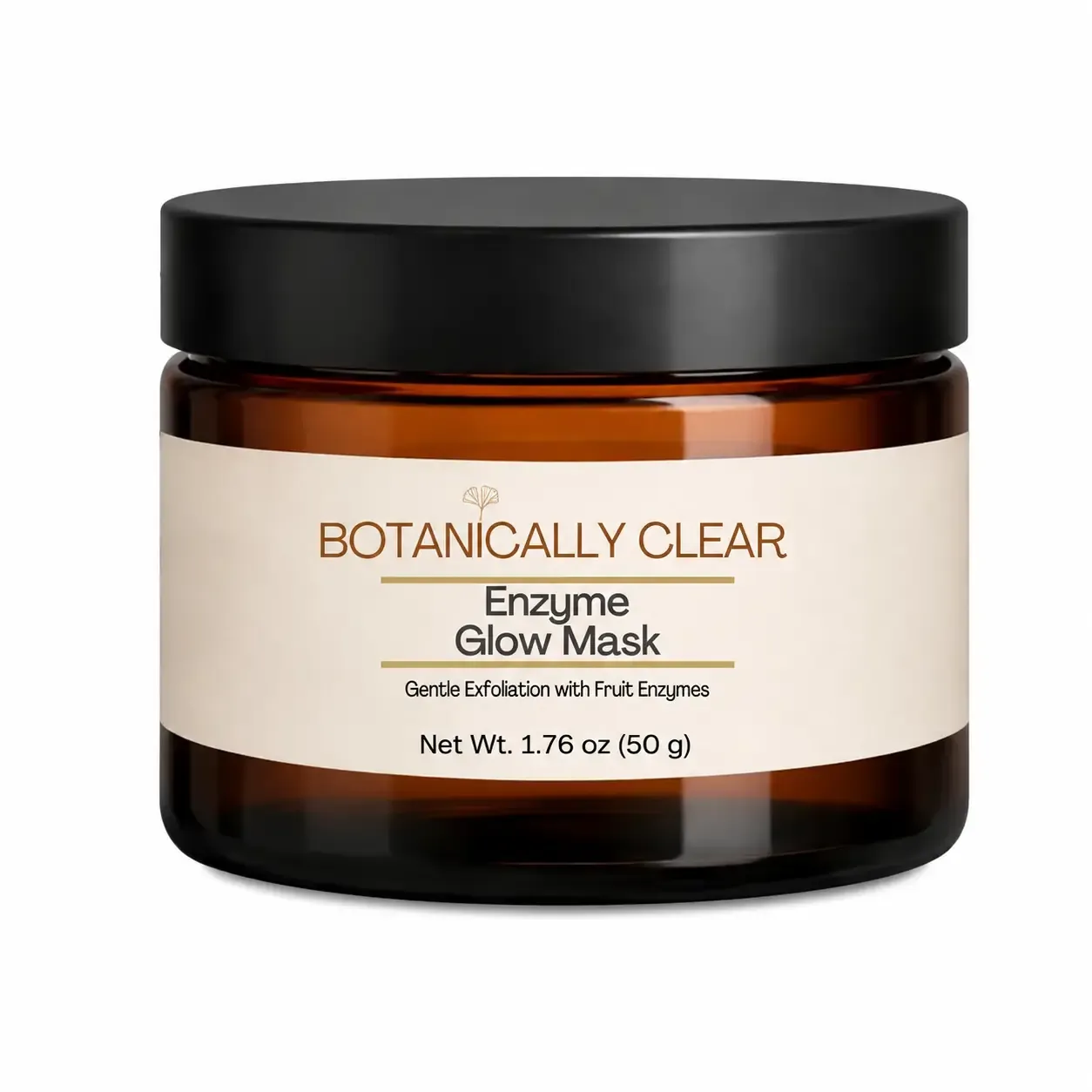 Botanically Clear Enzyme Glow Mask in a 4 oz amber jar with black lid
