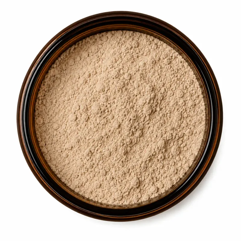Botanically Clear Enzyme Glow Mask loose powder in an open amber jar.