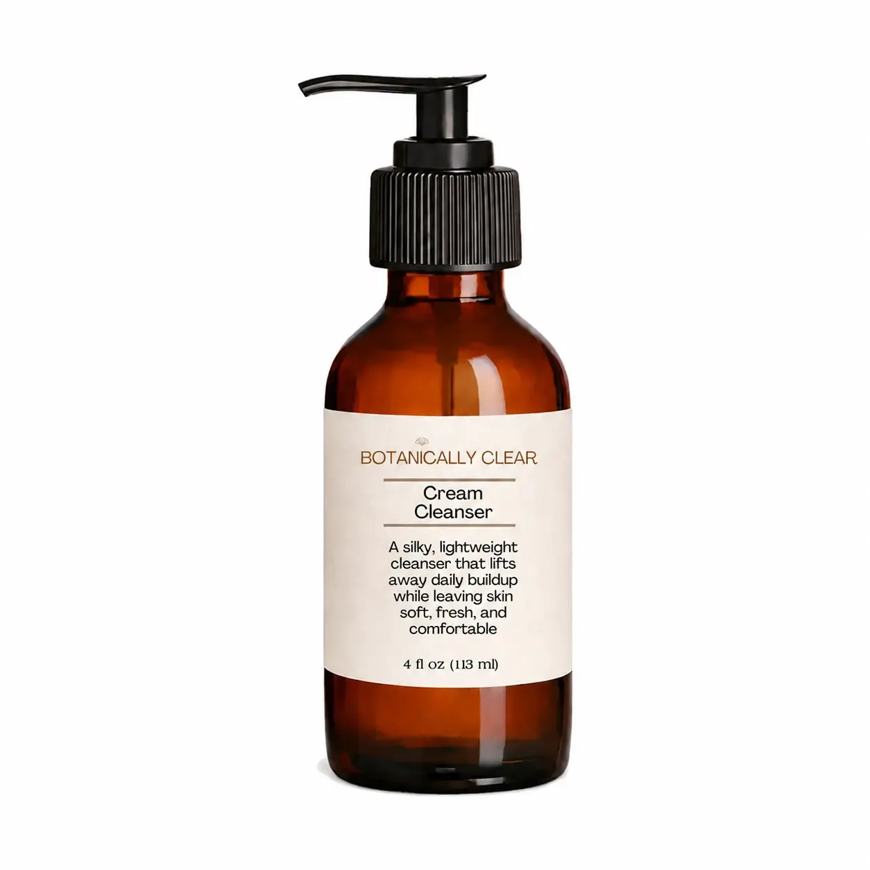 Botanically Clear Cream Cleansing Milk in a 4 oz amber pump bottle
