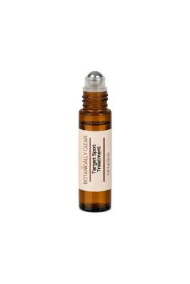 Botanically Clear Target Spot Treatment 5 mL amber roll-on bottle with stainless steel rollerball.