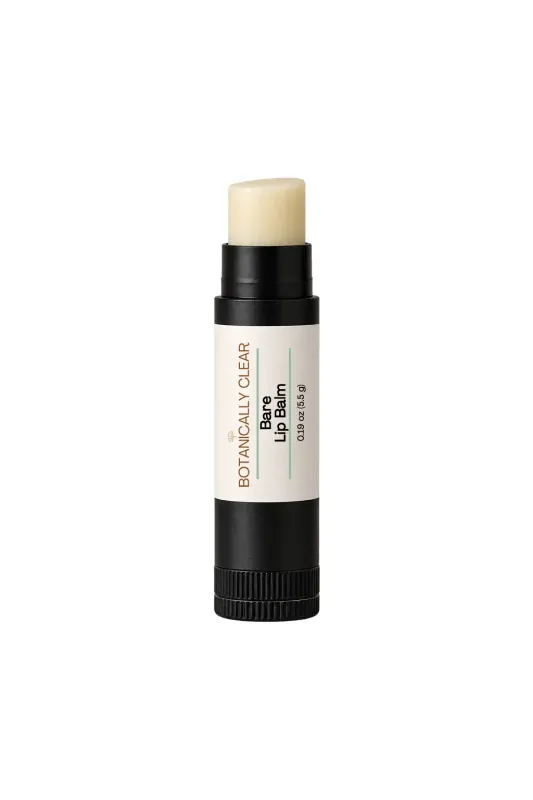 Botanically Clear Bare Lip Balm open with unscented balm stick exposed