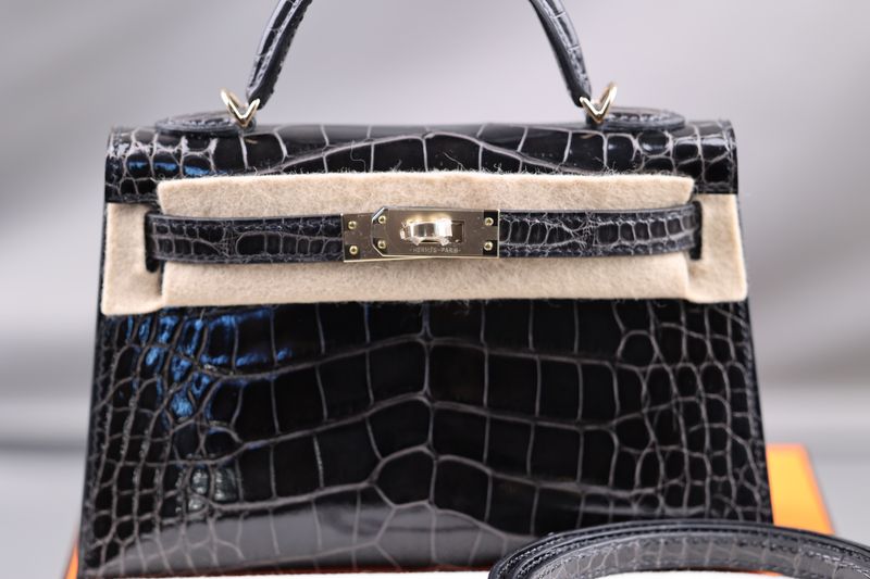 Hermès Mini Kelly 20 Graphite Shiny Alligator