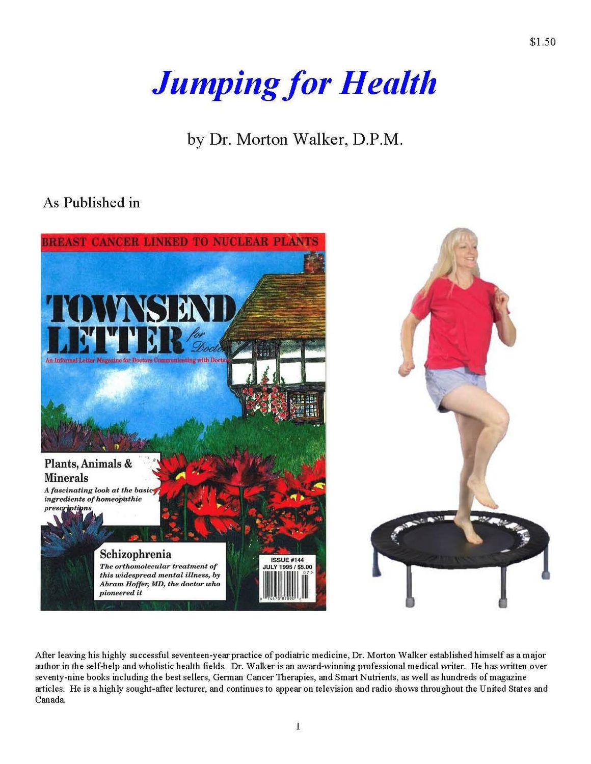 Townsend Letter for Doctors reprint by Dr. M Walker