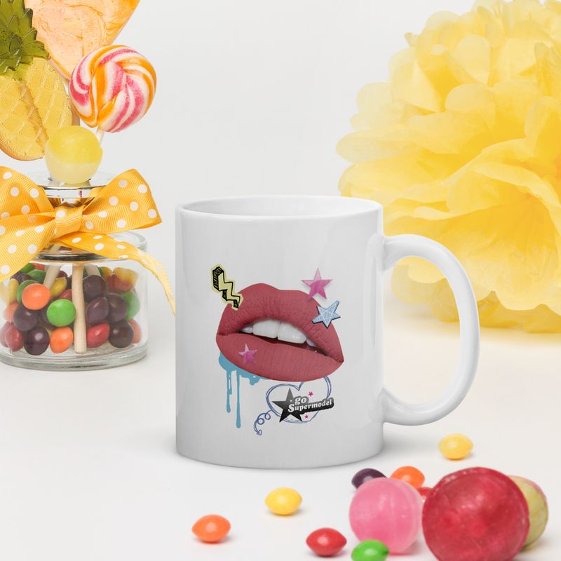 Lip White glossy mug