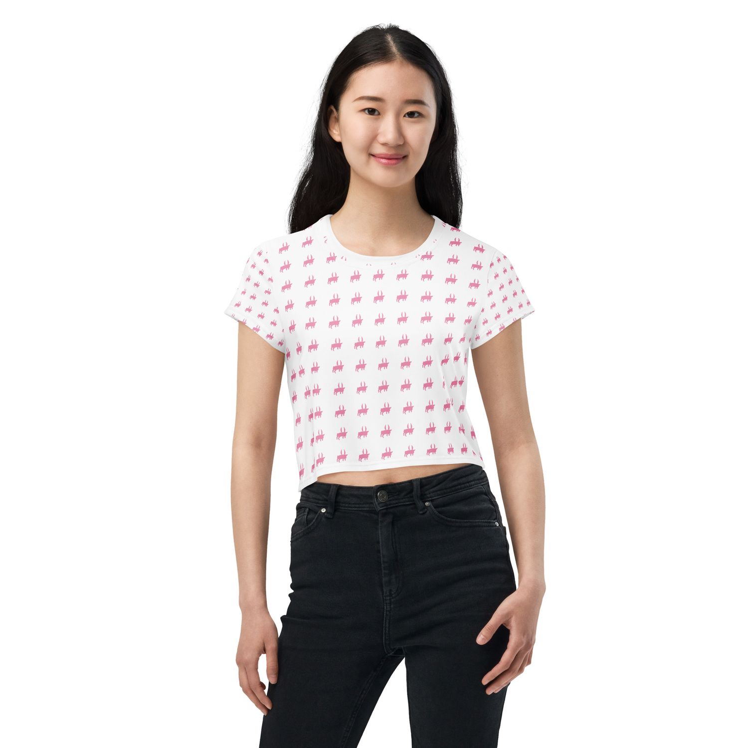 Flying Pig Pink All-Over Print Crop Tee