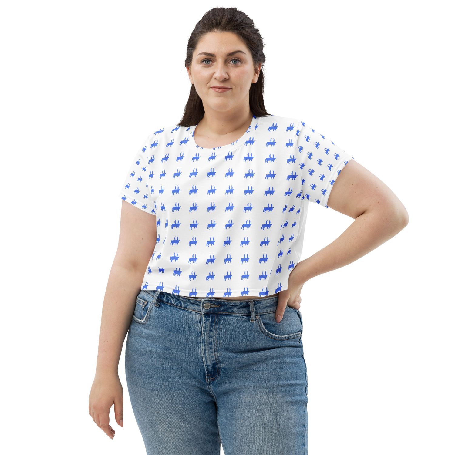 Flying Pig Blue All-Over Print Crop Tee