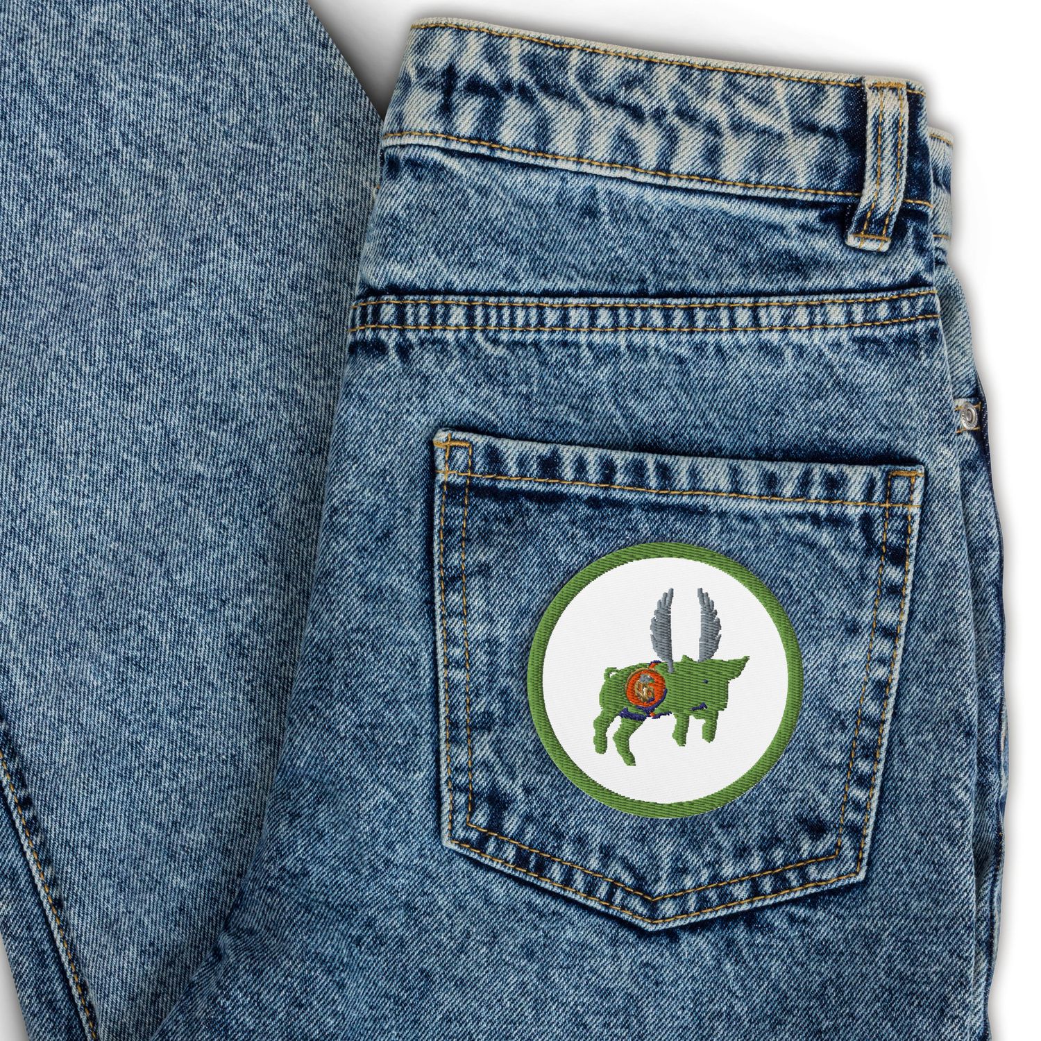 Flying Pig Green Embroidered Patch