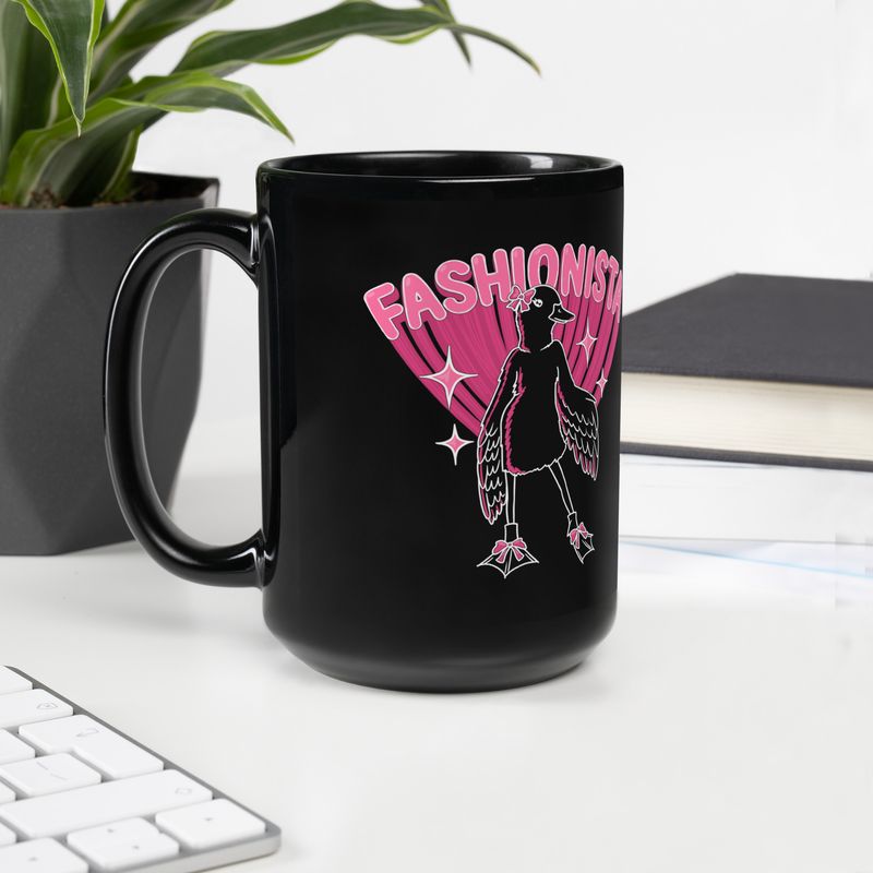 Fashionista Duck by lisu - Black Glossy Mug