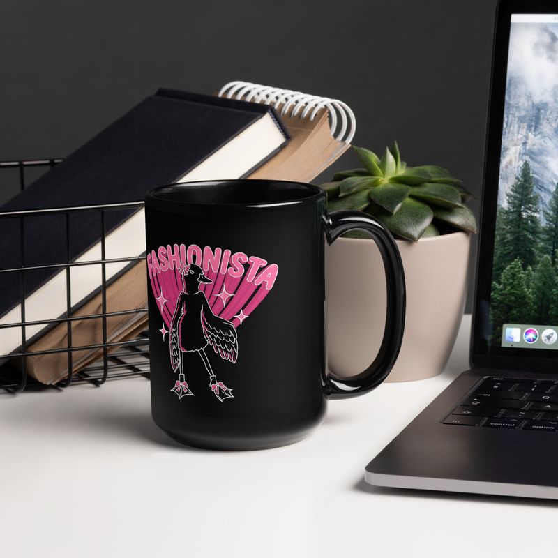 Fashionista Duck by lisu - Black Glossy Mug