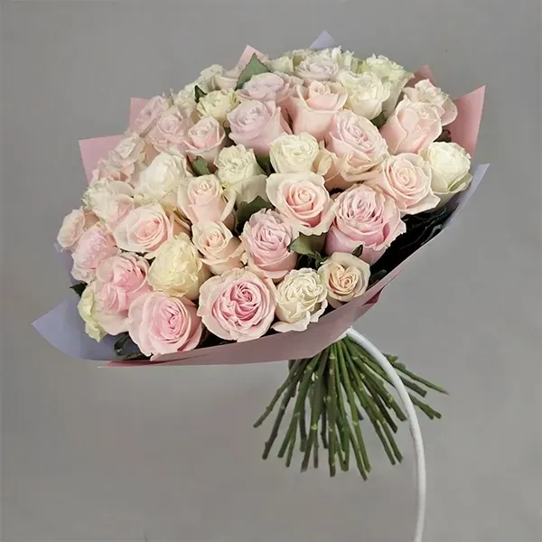 Bouquet of white and pink roses (45 pcs.)