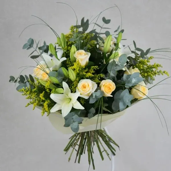 Bouquet with lilies and solidago