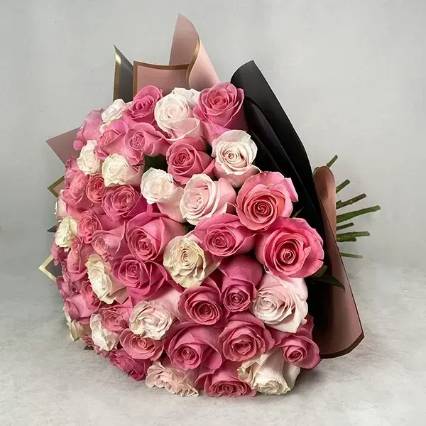 A large bouquet made of 50 light and dark pink roses, the approximate size of the bouquet is 60-70 …