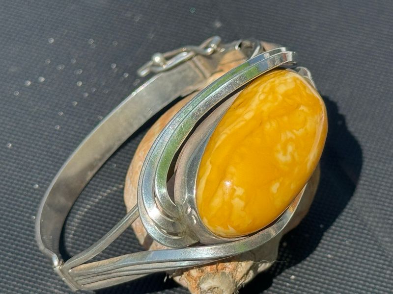 Vintage 925er Silber Bernsteinarmreif Butterscotch Amber