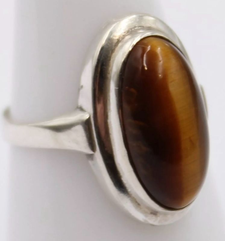 Tigerauge Ring aus Silber, getestet, 2,5 gr., RG 51