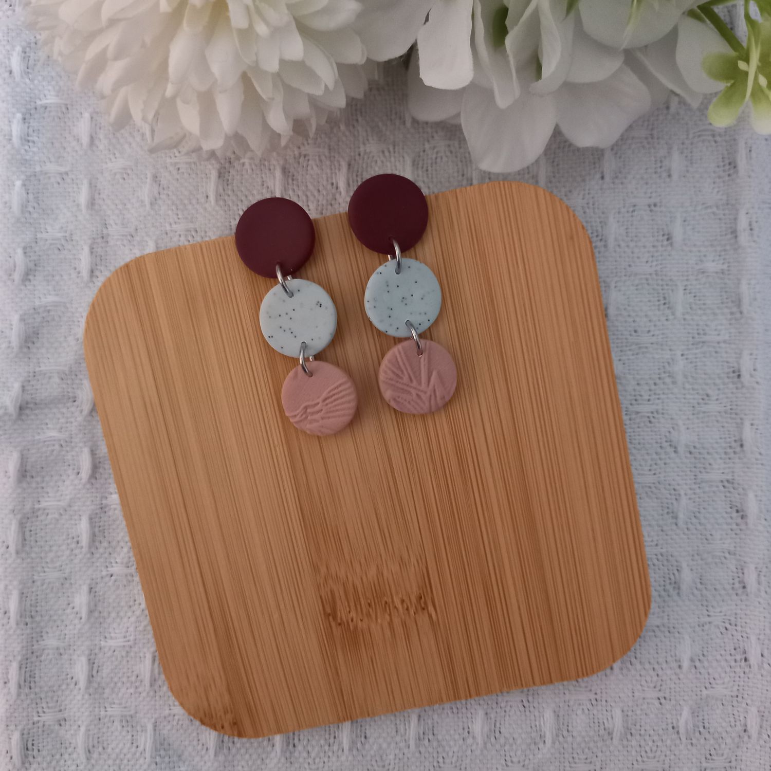 3 Tier Drops Polymer Clay Earrings - Maroon