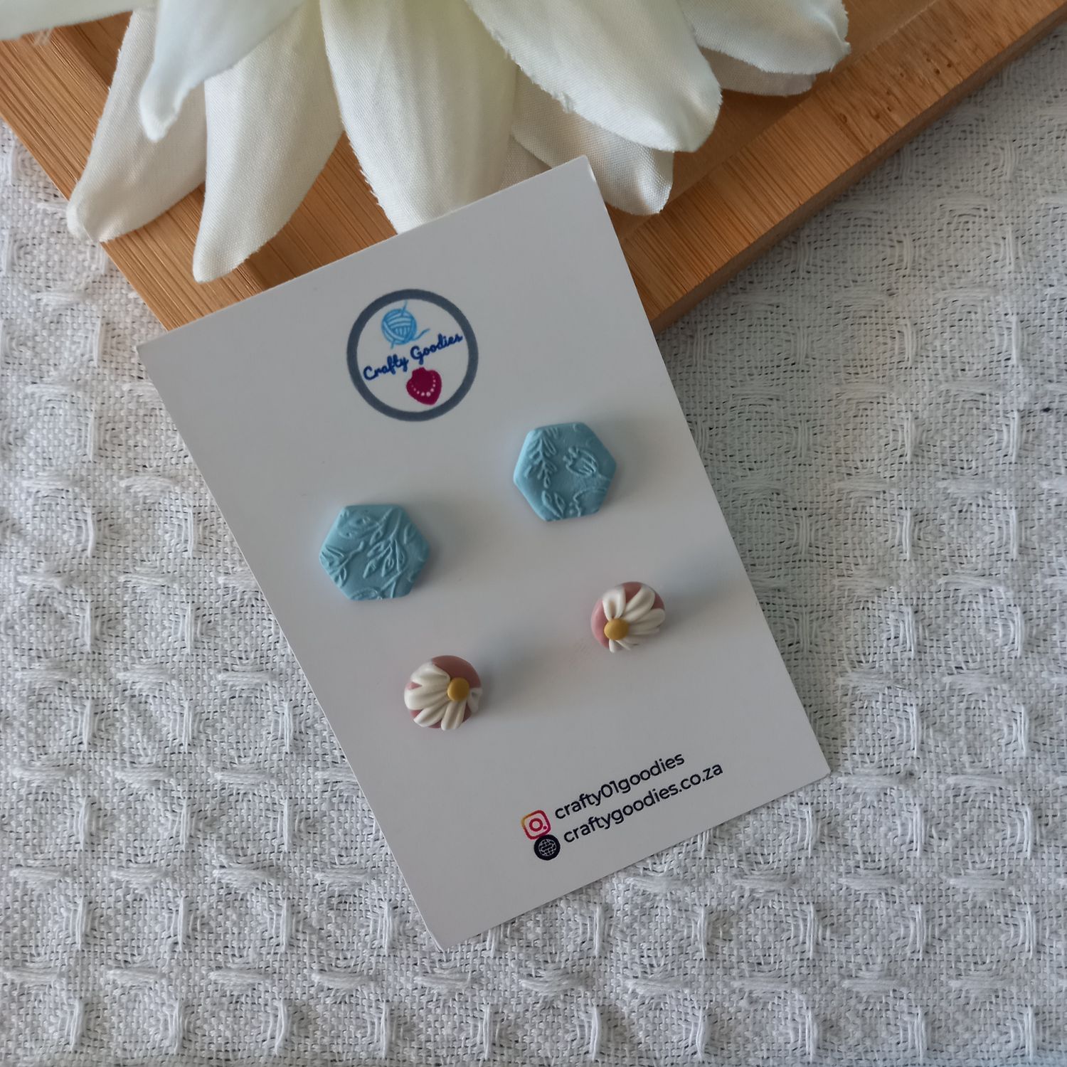 Blue Polymer Clay Stud Earrings 2 Pack
