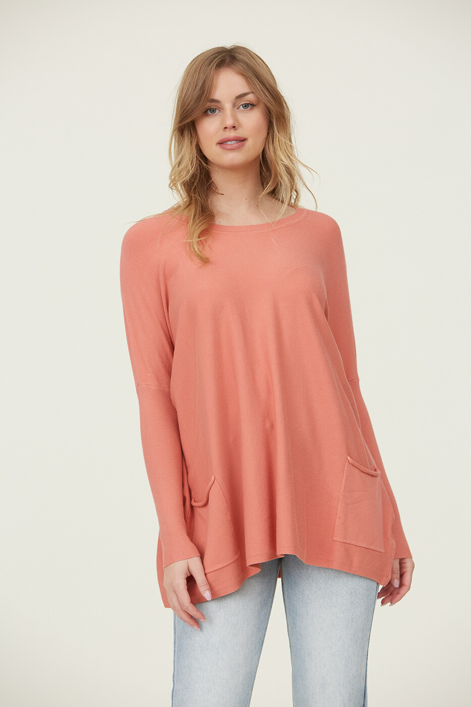 2 Pocket Oversized Sweater - Peach Pink