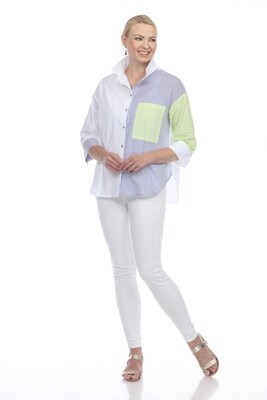The Louise Button Down - Blue/lime Green