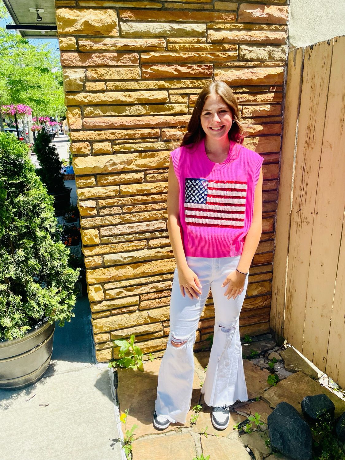 The Sparkle Neon Flag Sweater°